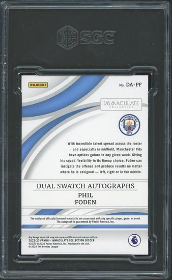 Image for 2022/23 Immaculate Phil Foden Dual Swatch Autographs Gold /5 SGC 9 Auto 10