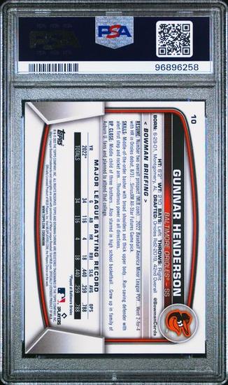 Image for 2023 Bowman Chrome Gunnar Henderson Rookie SP #10 PSA 10