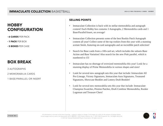 Image for 2024/25 Panini Immaculate Basketball Hobby Box