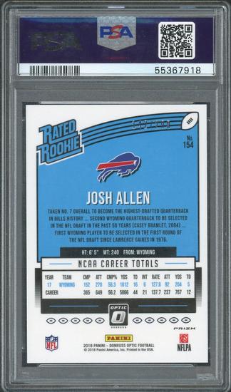 Image for 2018 Panini Optic Josh Allen #154 Rookie Aqua /299 PSA 9