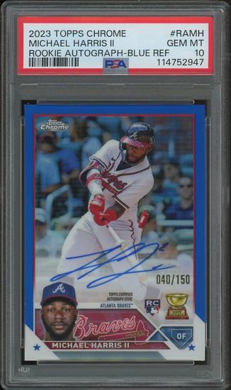 Image for 2023 Topps Chrome Baseball #RAMH Michael Harris II Blue Refractor Rookie Auto #040/150 PSA 10 (GEM MT)