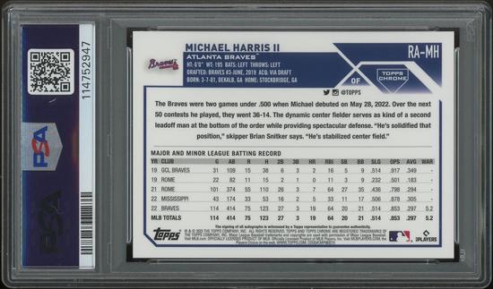 Image for 2023 Topps Chrome Baseball #RAMH Michael Harris II Blue Refractor Rookie Auto #040/150 PSA 10 (GEM MT)