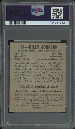 Image for 1948 Leaf Baseball #14 Billy Johnson Rookie PSA 6 (EX-MT)