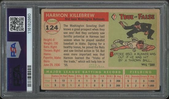 Image for 1955 Topps Baseball #124 Harmon Killebrew Rookie PSA 2 (GOOD)