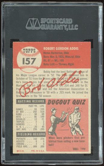Image for 1953 Topps #157 Bob Addis SGC 84 *7086 (Reed Buy)