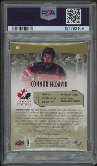 Image for 2015/16 Upper Deck Hockey #101 Connor McDavid Team Canada Juniors Rookie Patch Auto #025/125 PSA 6 (EX-MT)