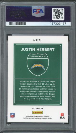Image for 2020 Donruss Optic Justin Herbert Rookie Downtown PSA 9