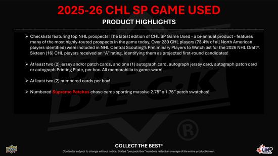 Image for 2025/26 Upper Deck CHL SP Game Used Hockey Hobby Box