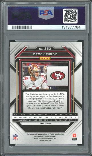 Image for 2022 Prizm Brock Purdy No Huddle Rookie Auto #353 PSA 10