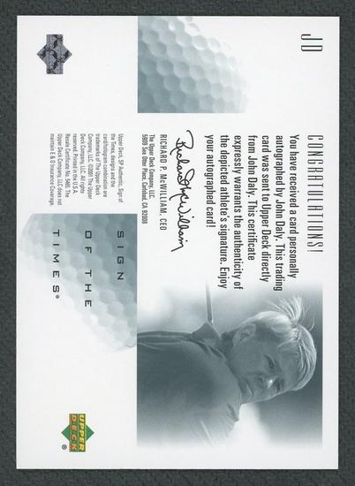 Image for 2001 Upper Deck SP Authentic Sign of The Times John Daly Auto JD