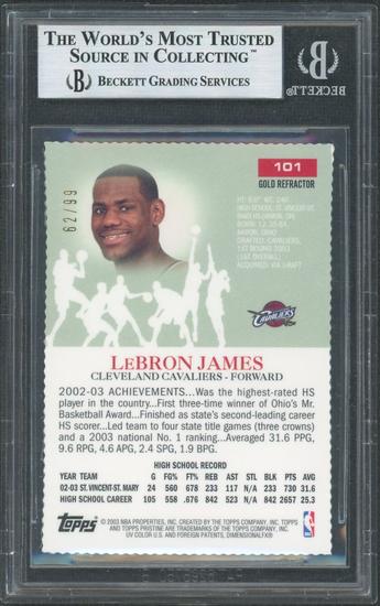 Image for 2003/04 Topps Pristine LeBron James Gold Refractor #101 /99 BGS 8.5