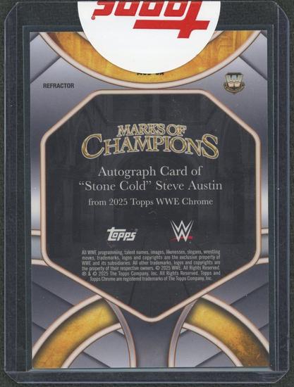 Image for 2025 Topps Chrome WWE "Stone Cold" Steve Austin Marks of Champions Refractor Auto /175