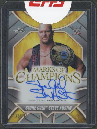 Image for 2025 Topps Chrome WWE "Stone Cold" Steve Austin Marks of Champions Refractor Auto /175