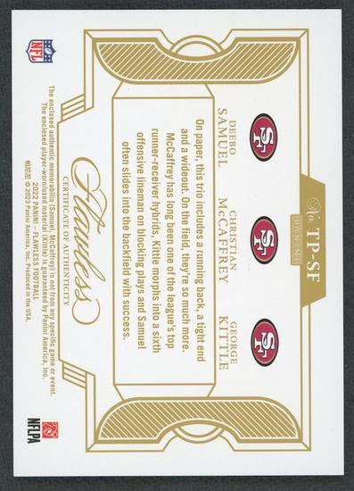 Image for 2022 Panini Flawless Samuel/McCaffrey/Kittle Triple Patch Silver /20
