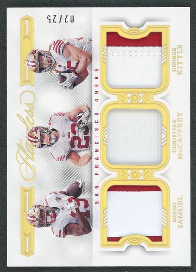 Image for 2022 Panini Flawless Samuel/McCaffrey/Kittle Triple Patch Silver /20