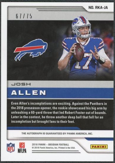 Image for 2018 Panini Obsidian Josh Allen Rookie Auto /75