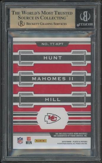 Image for 2018 Panini Plates & Patches #19 Kareem Hunt Patrick Mahomes II Tyreek Hill Red Patch #08/10 BGS 9.5 (GEM MT)