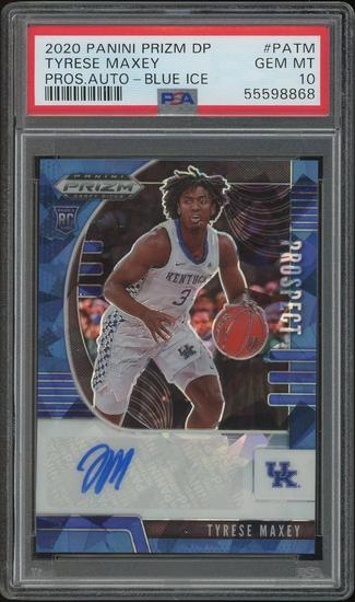 Image for 2020/21 Panini Prizm Draft Picks Basketball #PATM Tyrese Maxey Blue Ice Prospect Rookie Auto #23/75 PSA 10
