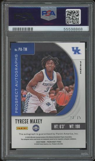 Image for 2020/21 Panini Prizm Draft Picks Basketball #PATM Tyrese Maxey Blue Ice Prospect Rookie Auto #23/75 PSA 10