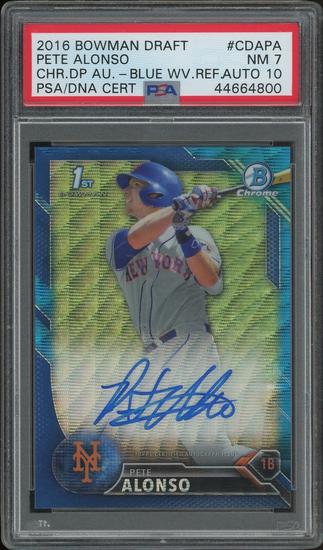 Image for 2016 Bowman Chrome Draft #CDAPA Pete Alonso Blue Wave Refractor Rookie Auto #134/150 PSA 7 (NM) Auto 10