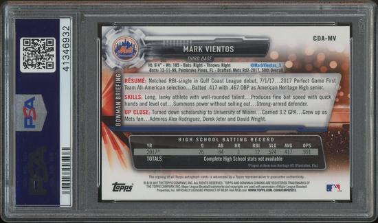 Image for 2017 Bowman Chrome Draft Baseball #CDAMV Mark Vientos Rookie Auto PSA 10 (GEM MT)