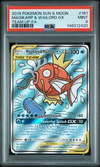 Image for 2019 Pokemon Team Up Magikarp & Wailord Gx Tag Team #161 PSA 9