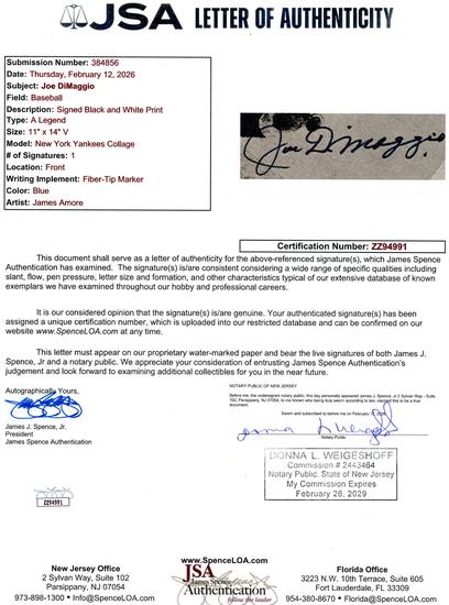 Image for Joe DiMaggio Autographed B&W Print Collage JSA ZZ94991 (Reed Buy)