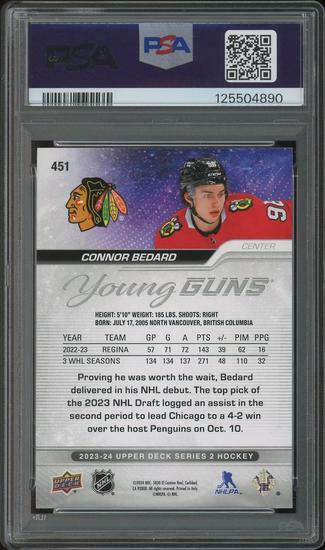 Image for 2023/24 Upper Deck Hockey #451 Connor Bedard Young Guns Rookie PSA 9 (MINT)
