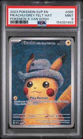 Image for 2023 Pokemon X Van Gogh Pikachu Grey Felt Hat #085 PSA 9