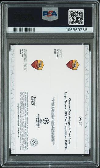 Image for 2023/24 Topps Chrome Cafu Francesco Totti Dual Orange Refractor Auto /25 PSA 10