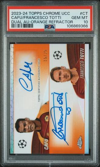 Image for 2023/24 Topps Chrome Cafu Francesco Totti Dual Orange Refractor Auto /25 PSA 10