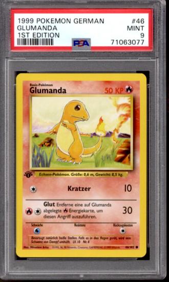 Image for Pokemon Base Set German 1st Edition Charmander Glumanda 46/102 PSA 9