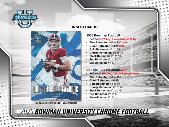 Image for 2025 Bowman University Chrome Football Blaster 40-Box Case