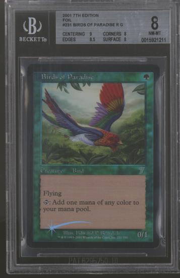 Image for Magic the Gathering 7th Edition Seventh Ed FOIL Birds of Paradise BGS 8 (9, 8, 8.5, 8) NEAR MINT NM