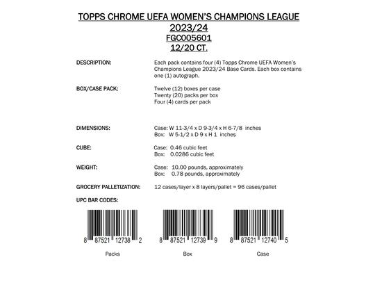 Image for 2023/24 Topps Chrome UEFA Women's Champions League Soccer Hobby 12-Box Case
