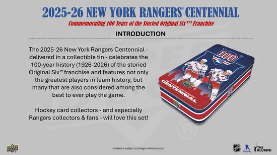 Image for 2025/26 Upper Deck New York Rangers Centennial Hockey Hobby Box