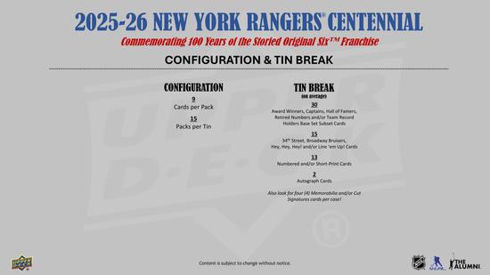 Image for 2025/26 Upper Deck New York Rangers Centennial Hockey Hobby Box
