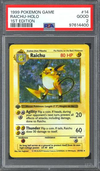 Image for Pokemon Base Set 1st Edition Shadowless Raichu 14/102 PSA 2