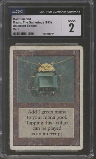 Image for Magic the Gathering Unlimited Mox Emerald CGC 2 HEAVILY PLAYED (HP)