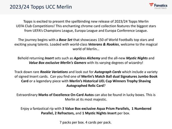 Image for 2023/24 Topps Chrome Merlin UEFA Club Competitions Soccer Blaster Box