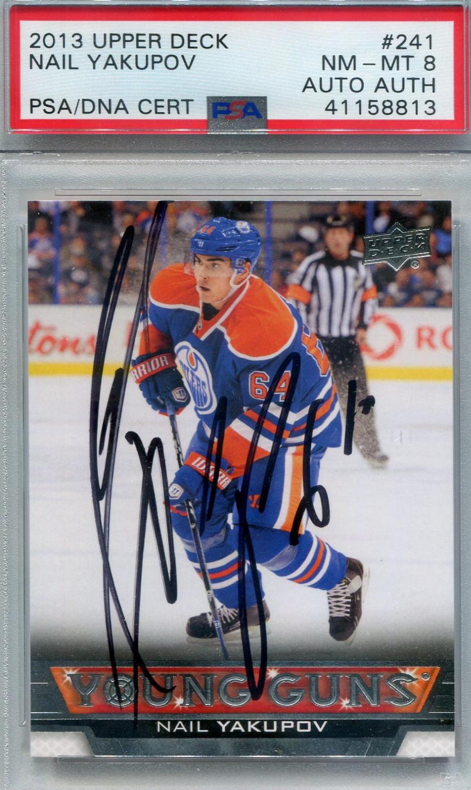 reed sports guns on 2013 14 Upper Deck 241 Nail Yakupov Young Guns Rc Psa 8 Auto Auth 8813 Reed Buy Da Card World