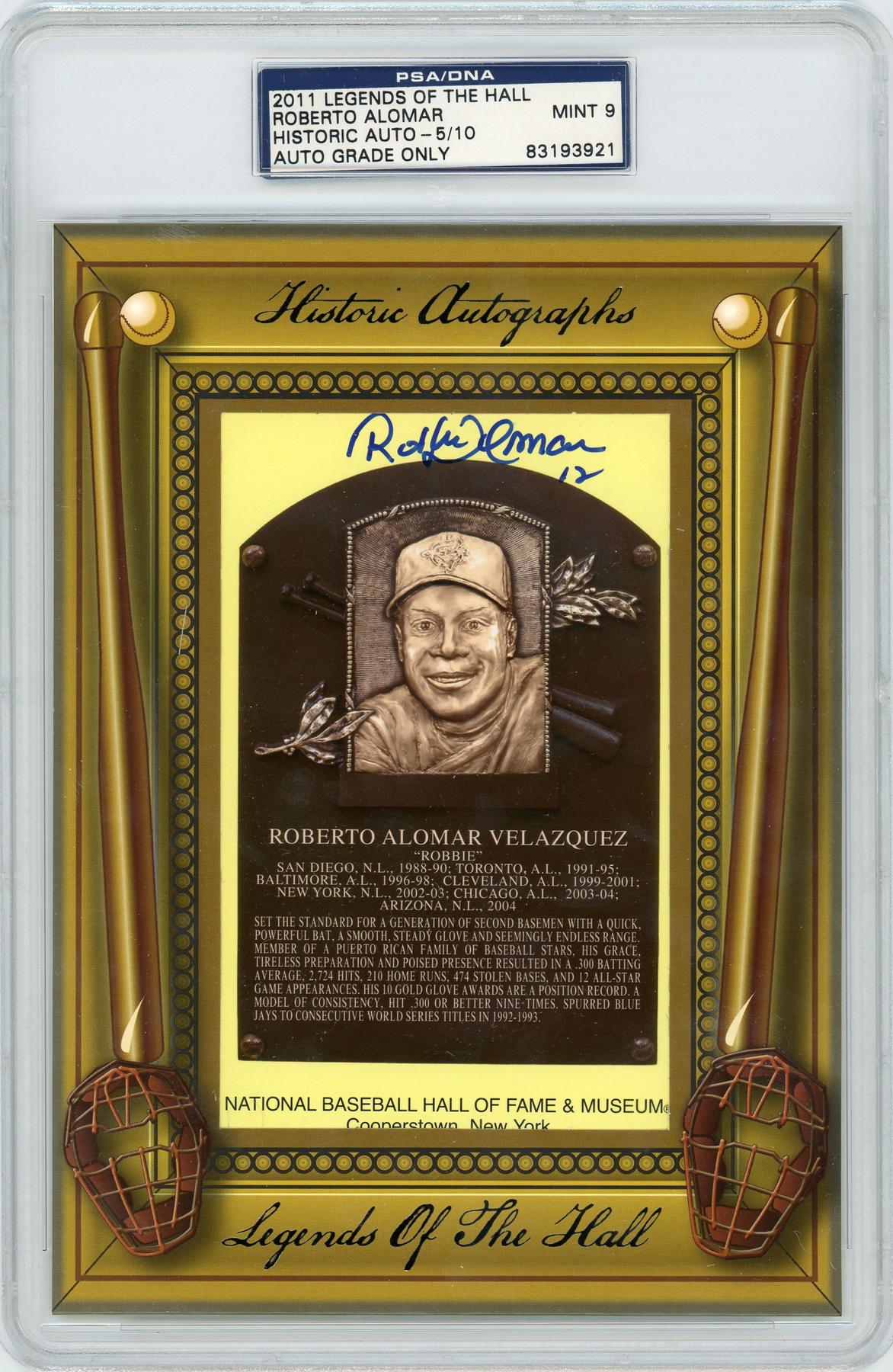 Historic Autographs Roberto Alomar Hof Plaque Psa Dna Auth Auto Reed Buy