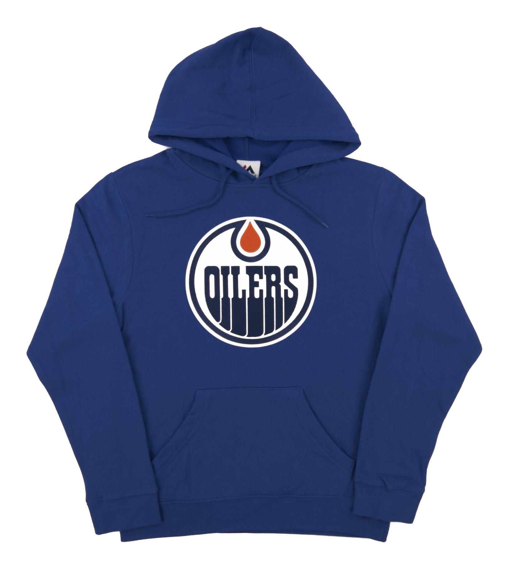 Oilers Rag Edmonton Oilers Majestic Royal Felt Tek Patch Dual Blend Fleece Hoodie ...