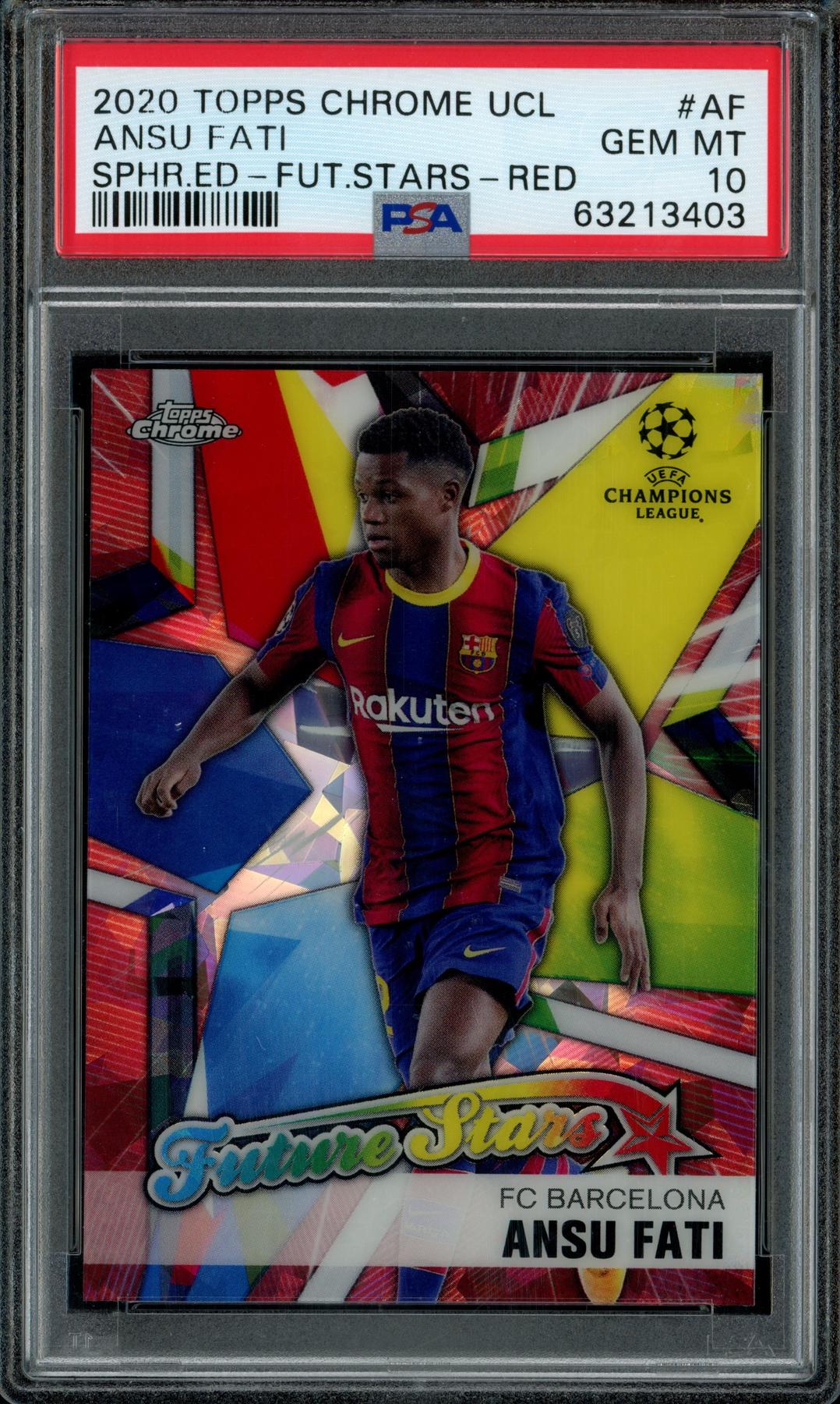 Ansu Fati Topps Chrome UCL Sapphire Ed. Future Stars Red 2/5 PSA 10