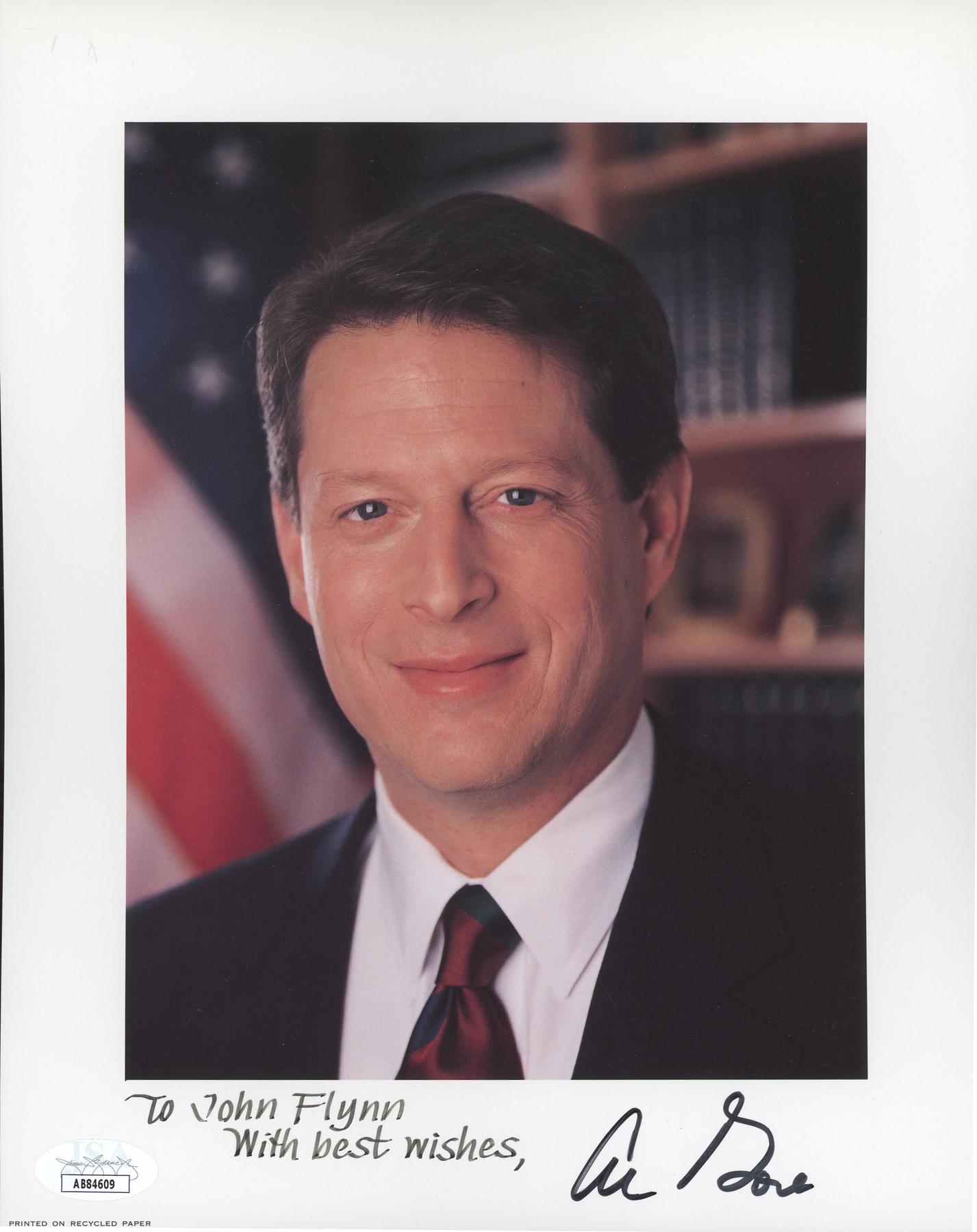 Al Gore Autographed 8x10 Photo (pers.) JSA AB84609 (Reed Buy) | DA Card