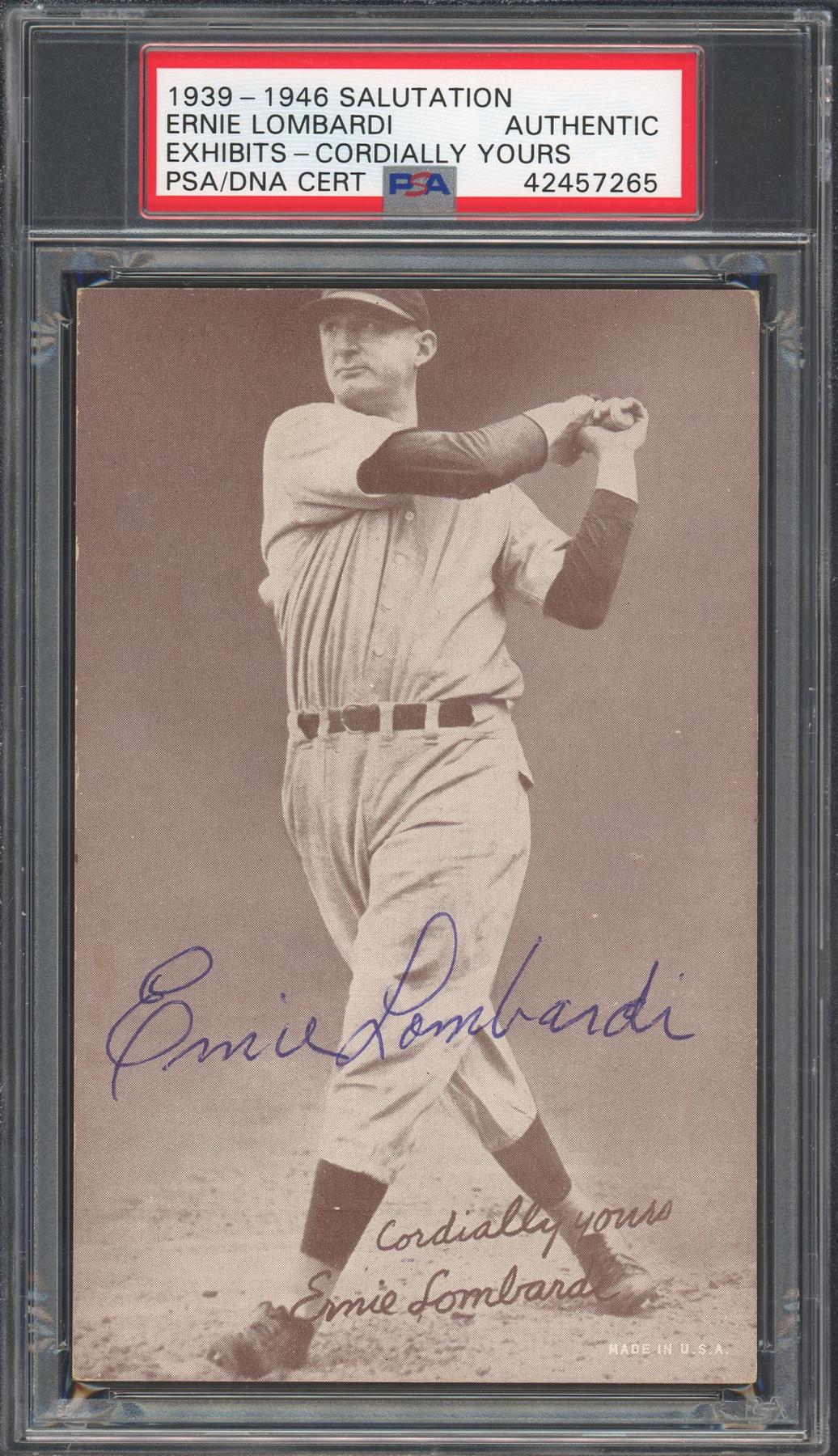 193946 Salutation Exhibits Ernie Lombardi Cordially Yours PSA/DNA Auto