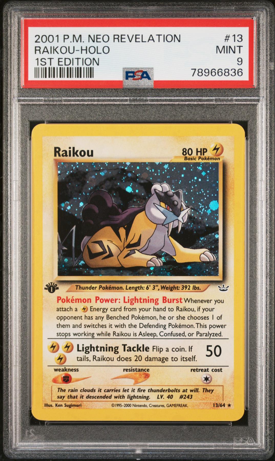2001 Pokemon Neo Revelation Raikou Holo 1st Edition #13 PSA 9 | DA Card  World