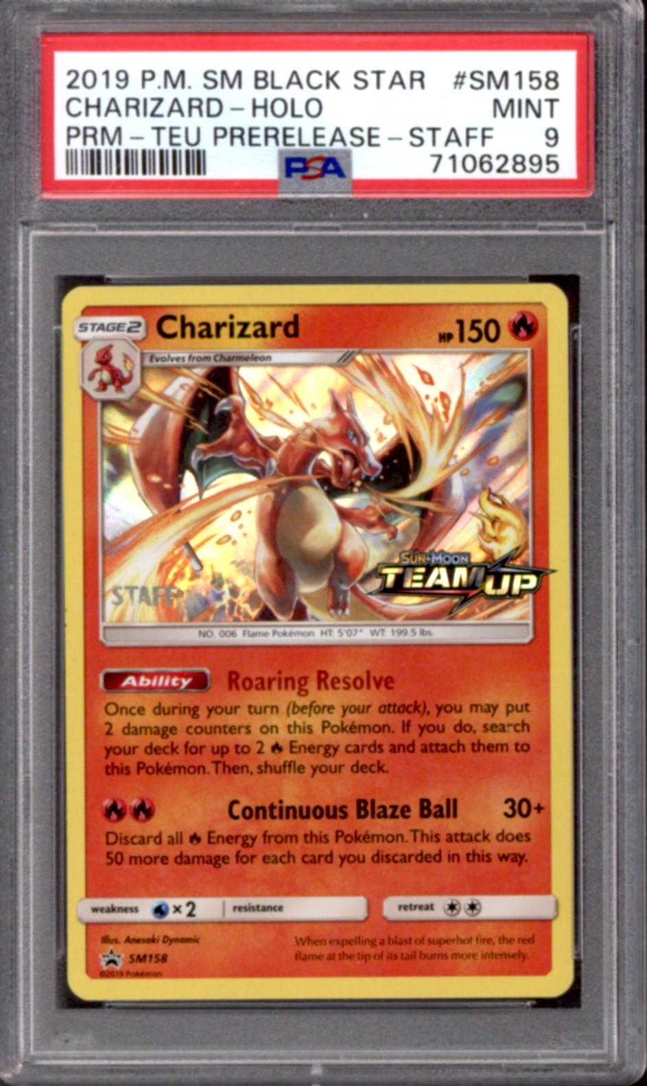 Pokemon Team Up Black Star Promo Staff Prerelease Charizard SM158 PSA 9 ...