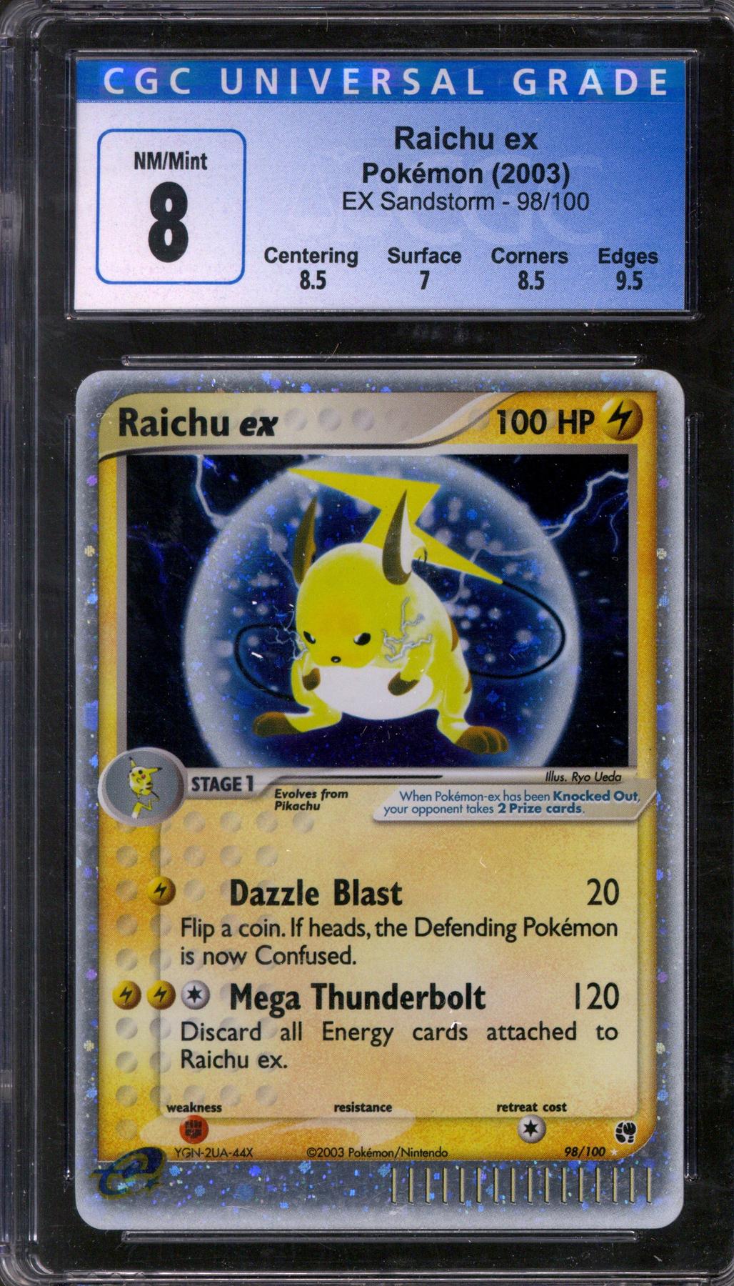 Pokemon EX Sandstorm Raichu ex 98/100 CGC 8 | DA Card World