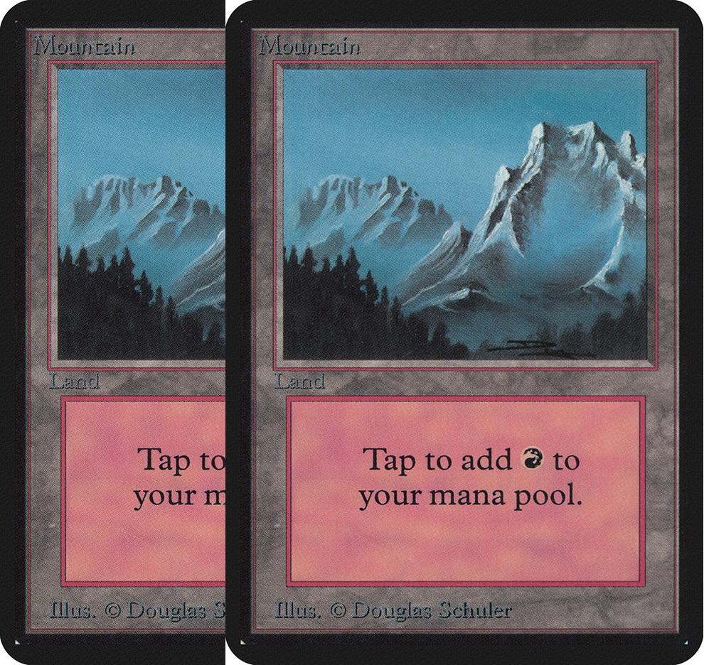 Magic the Gathering Alpha 2x LOT Mountain (Left Trees) HEAVILY PLAYED